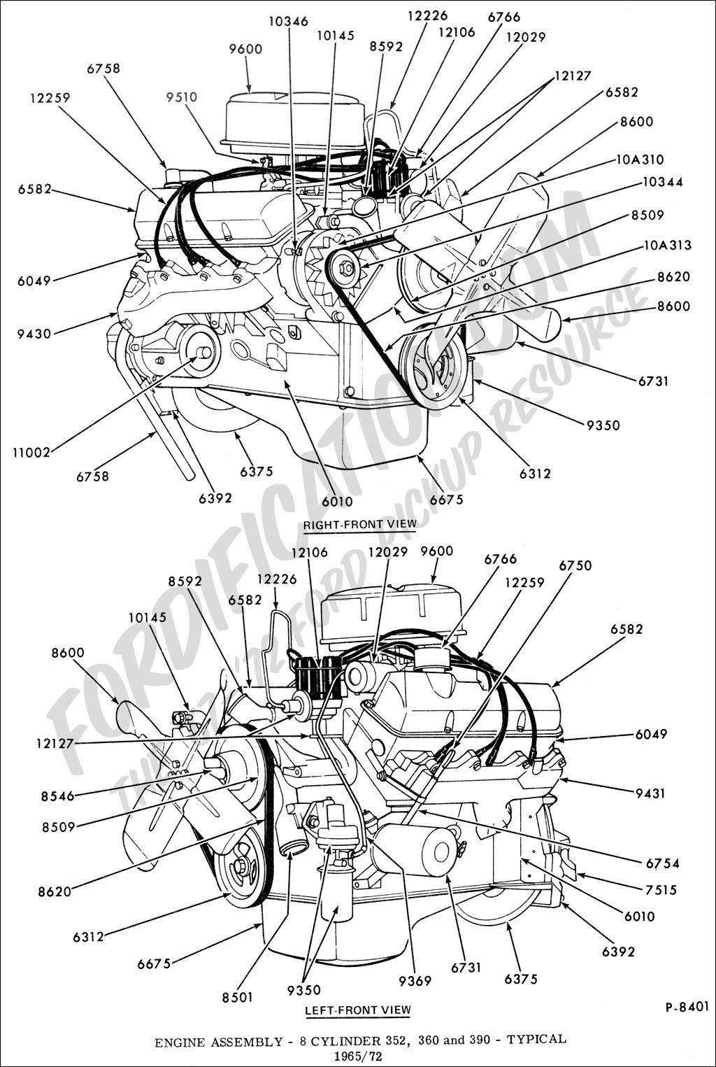Engine Assembly - 8 Cylinder 352, 360, 390 (Fe) - Typical