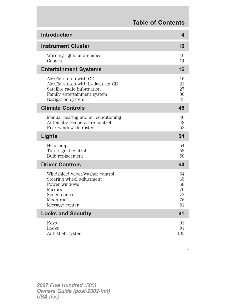 Ford Five Hundred Owner&amp;#039;s Manual Pdf Download | Manualslib